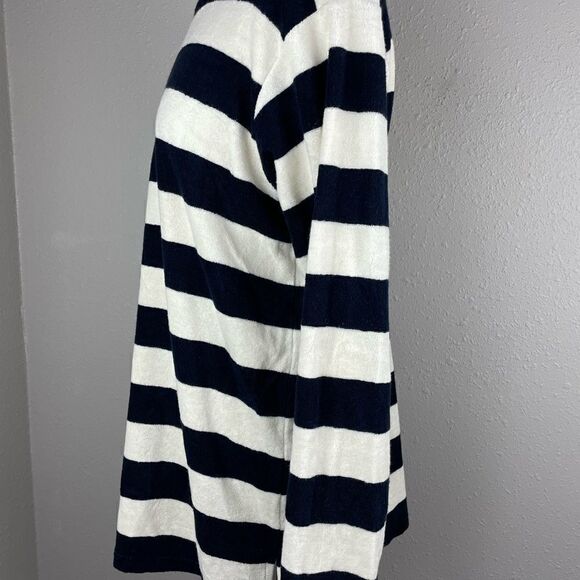 Pre-Owned Chaus Sport Long Sleeve Terry Cloth Navy and White Striped Top Size S - Picture 3 of 5